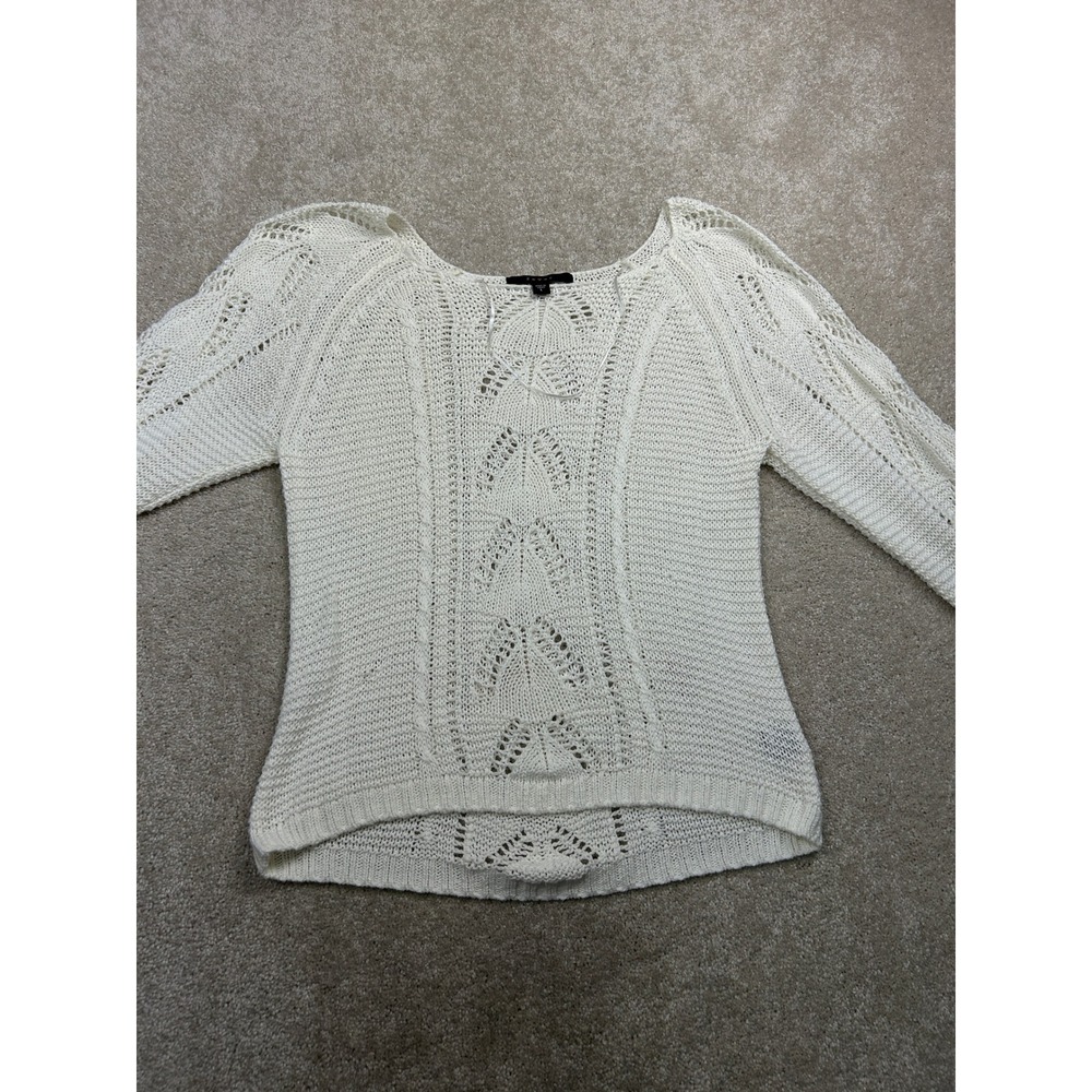 Fever Open Knit Pointelle Pullover Sweater L Ivory Boho Coastal Cottagecore